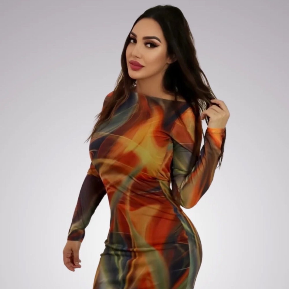 Open Back Tulle Pencil Midi